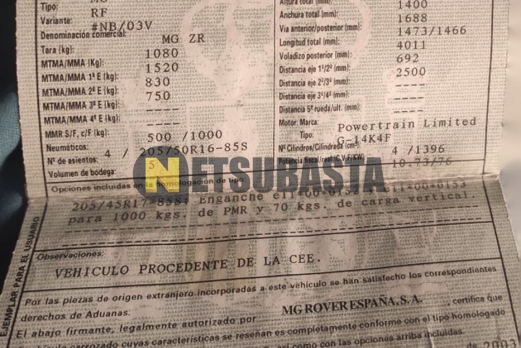 MG ZR 1.4 2003