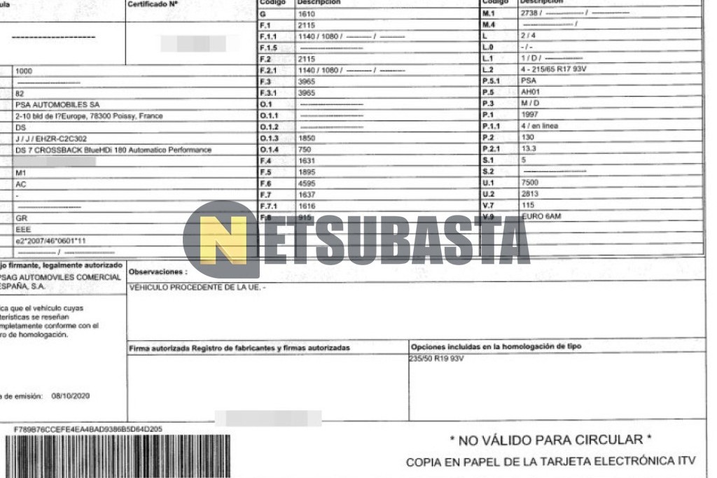 DS 7 Crossback 2.0 BlueHDi Automático 2020