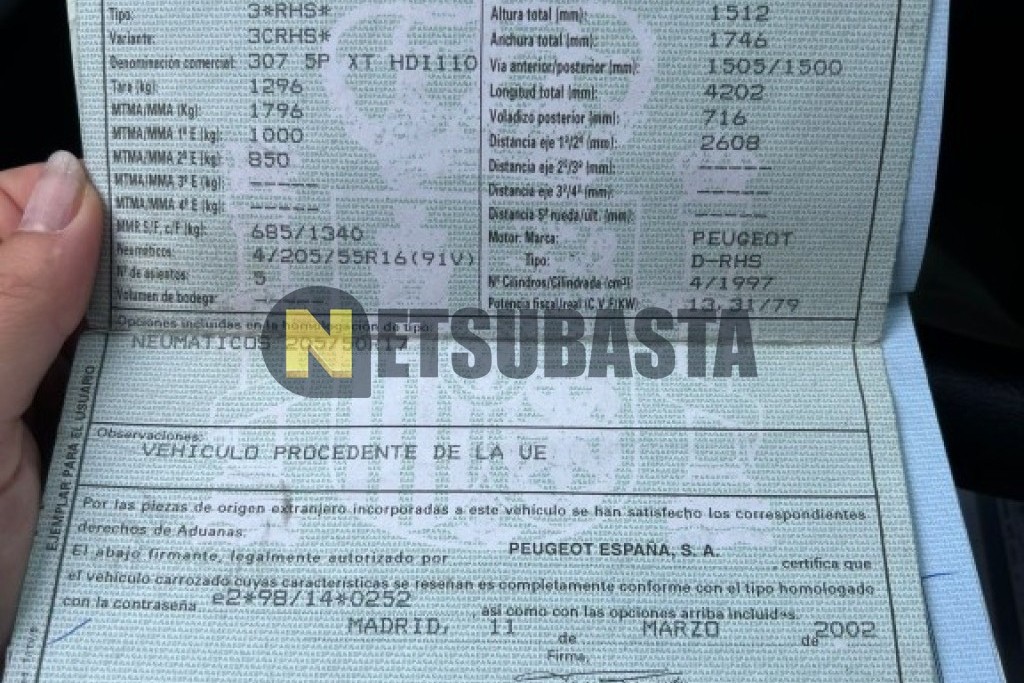 Peugeot 307 2.0 HDi 2002