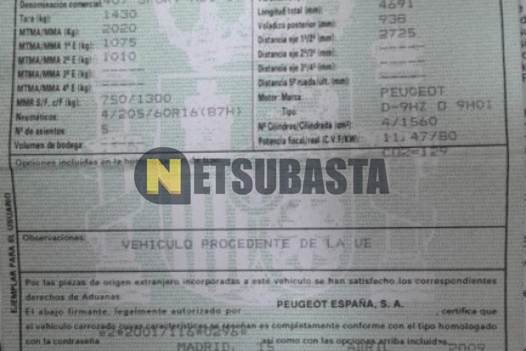 Peugeot 407 1.6 HDi FAP 2009