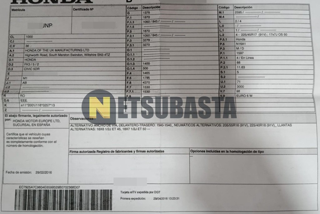 Honda Civic 1.6 i-DTEC 2016