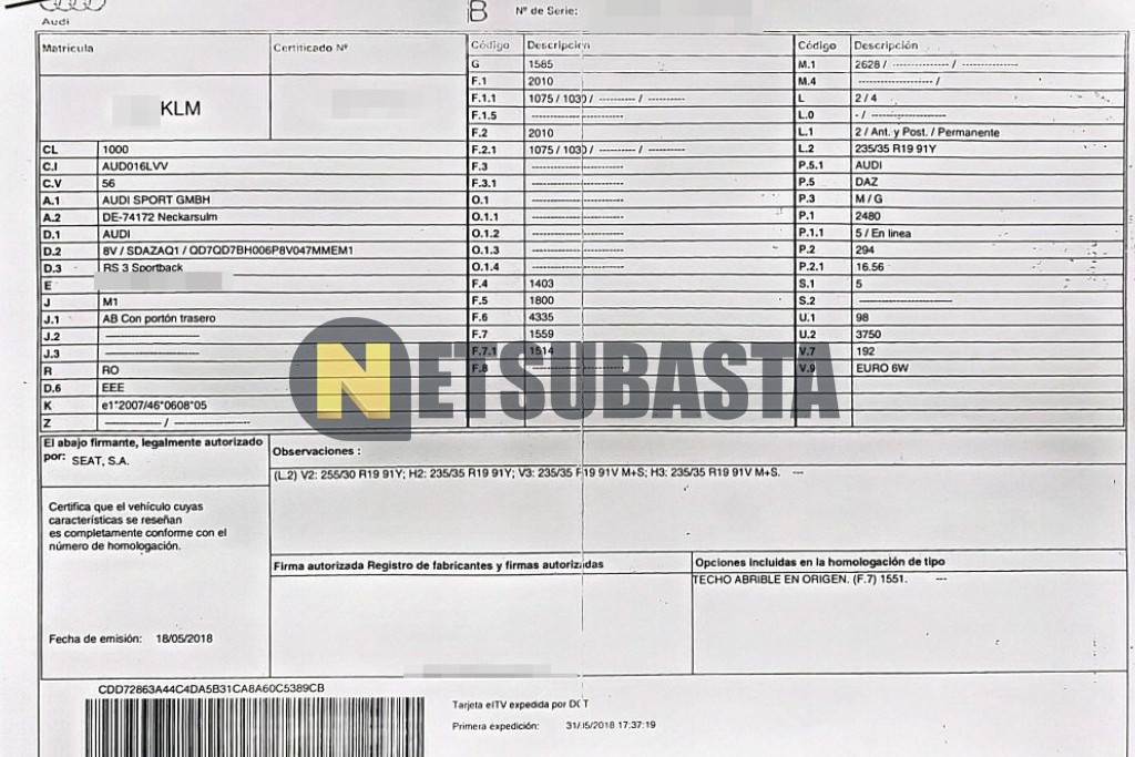 Audi RS 3 Sportback 2.5 TFSI quattro S tronic 2018