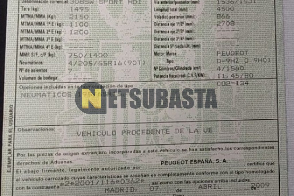 Peugeot 308 SW 1.6 HDi 2009