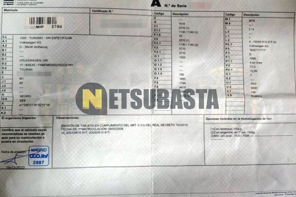 Volkswagen Touran 1.9 TDI 2008