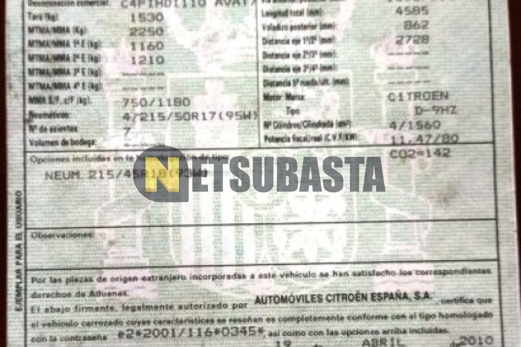 Citroën Grand C4 Picasso 1.6 HDi 2010