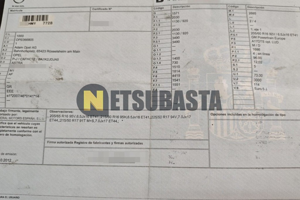 Opel Astra 1.7 CDTI 2012