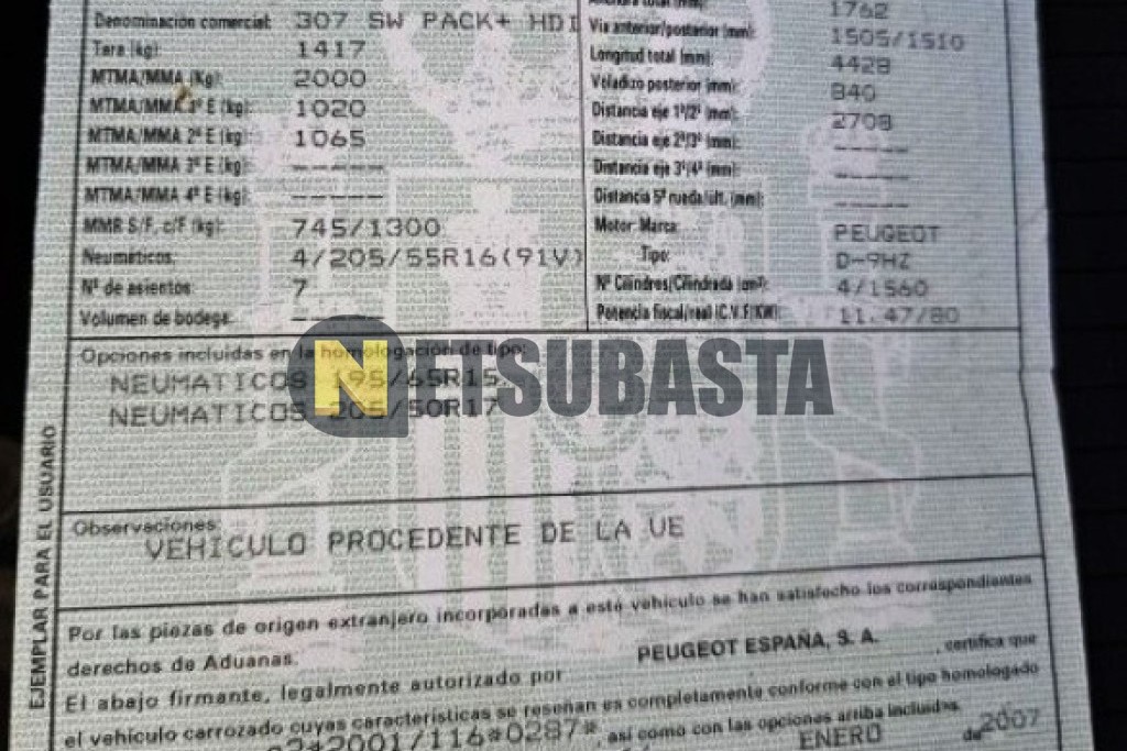 Peugeot 307 SW 1.6 HDI 2007